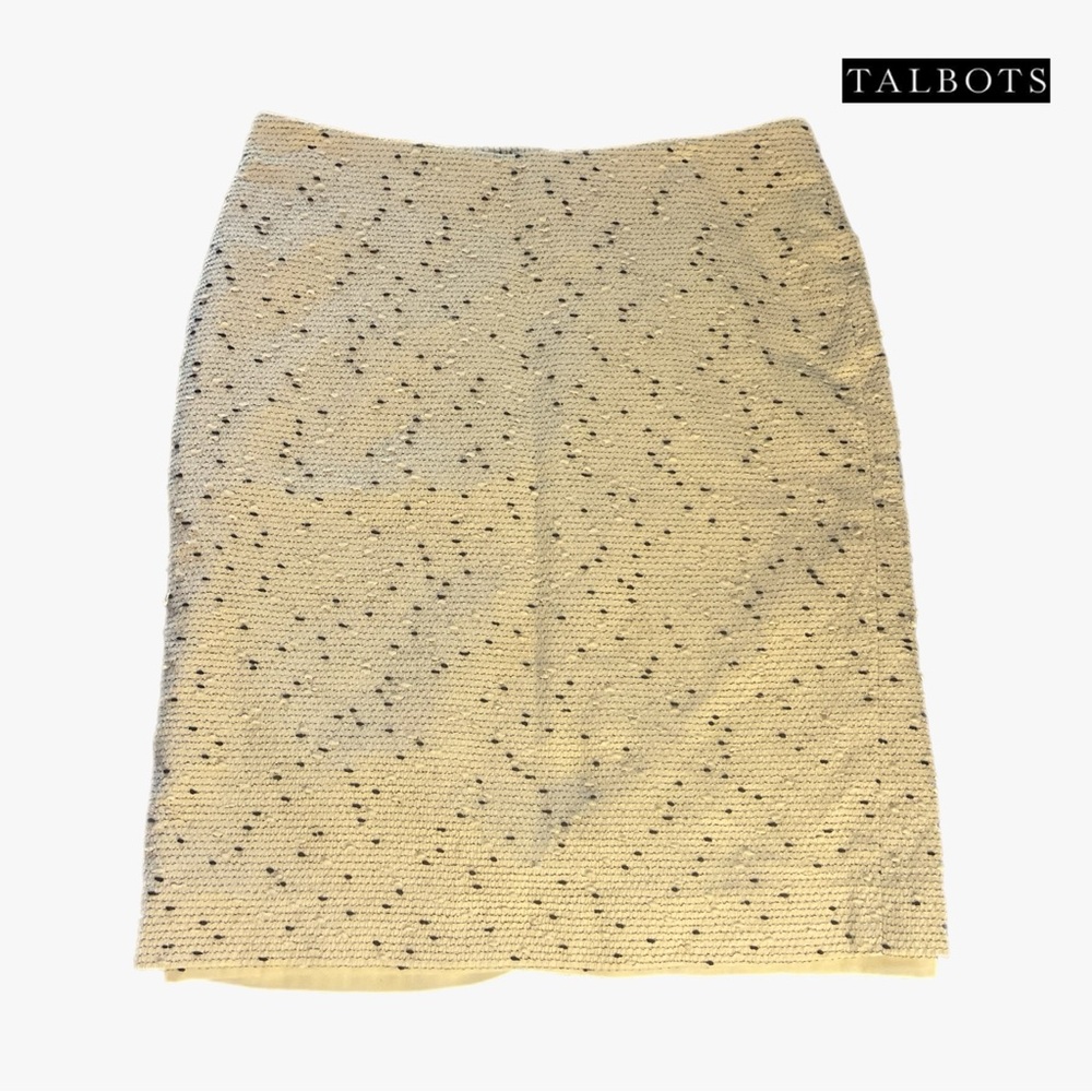 Talbots 2P Cream Black Tweed Wool Blend Pencil Skirt Summer Above Knees